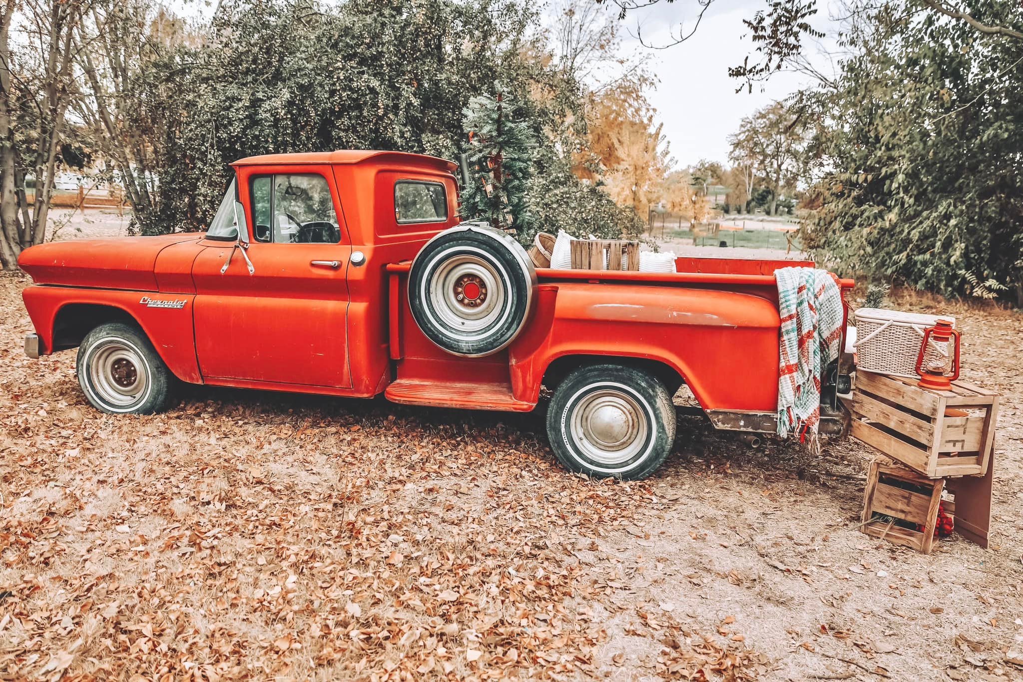 Vintage red truck at King's Bounty 
Farm